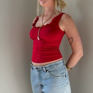 Vintage red ruffle top